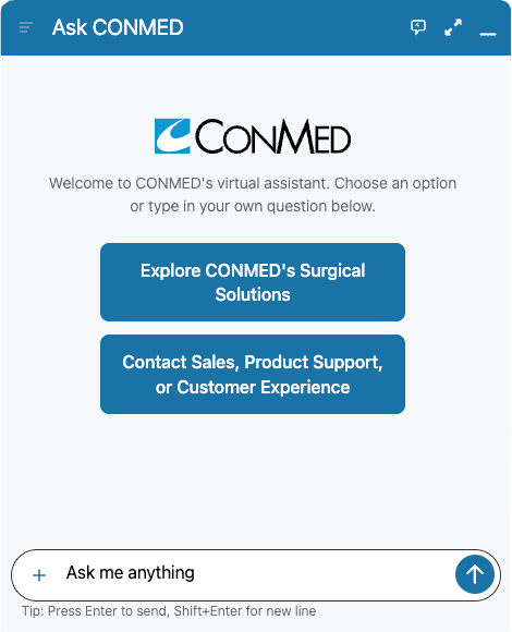 screenshot of CONMED's chat box
