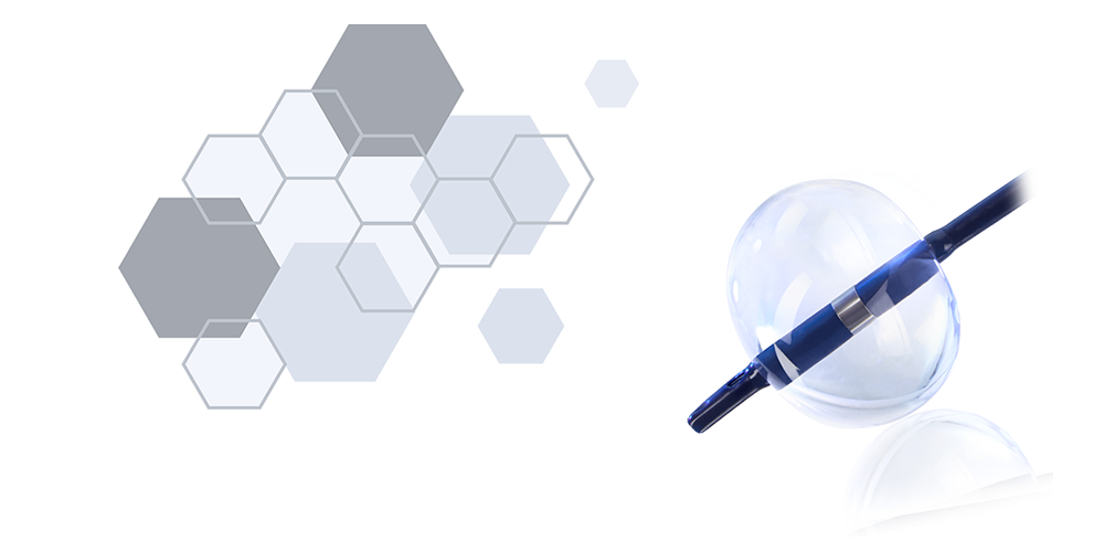 expanded fit biliary stone balloon with a hexagon backdrop next to it
