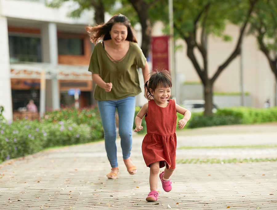 Mom chasing after child
