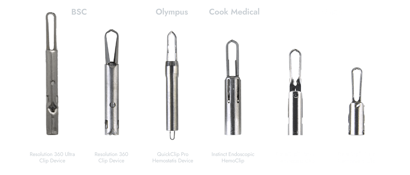 CONMED's Hemostasis Clips lined along competitor's Hemostasis Clips